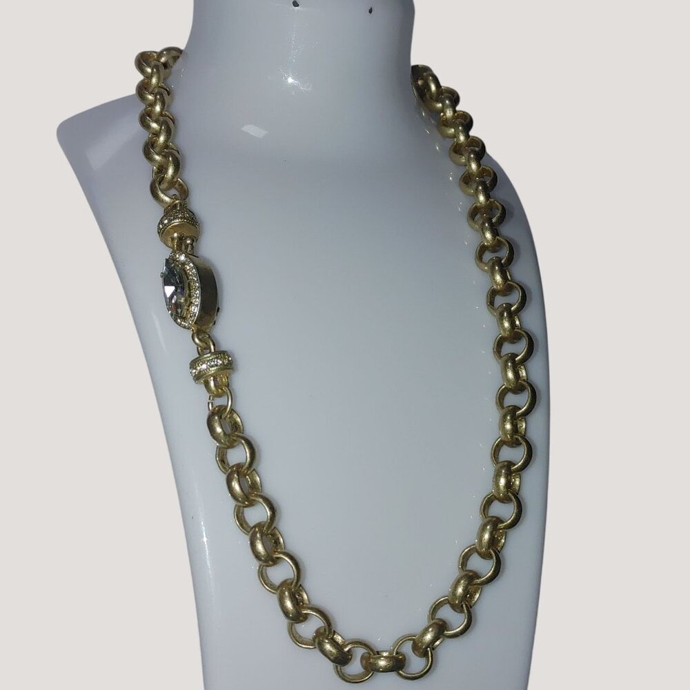Banana Republic 18 inch Gold Tone Chain Necklace Clear Crystal Rhinestone Accent